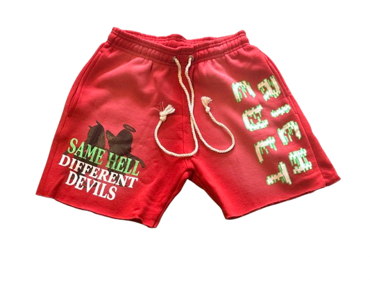 Acid Wash Shorts Cherry Same Hell Different Devils